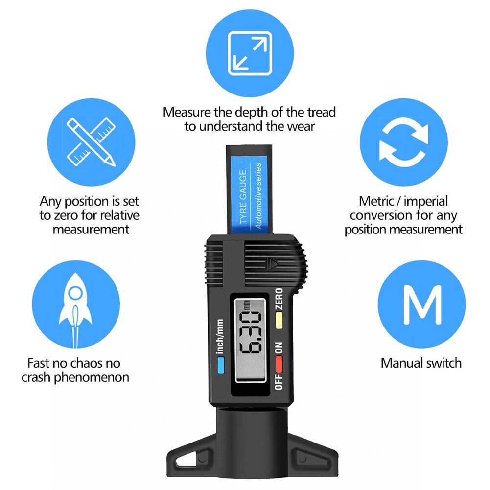 Digital Car Tyre Tire Tread Depth Gauge Meter Measurer Tool Caliper Thickness Gauges Tread Brake Pad Shoe Tire Monitoring System
