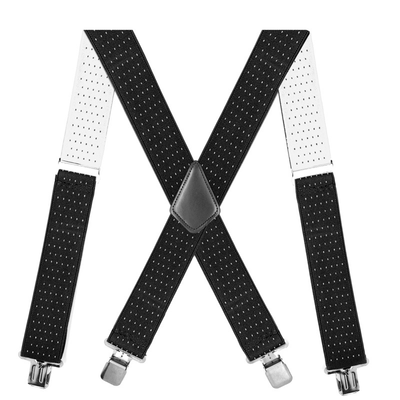 5cm Wide Men Suspenders High Elastic Adjustable 4 Strong Clips Suspender Heavy Duty X Back Trousers Braces: Black dots