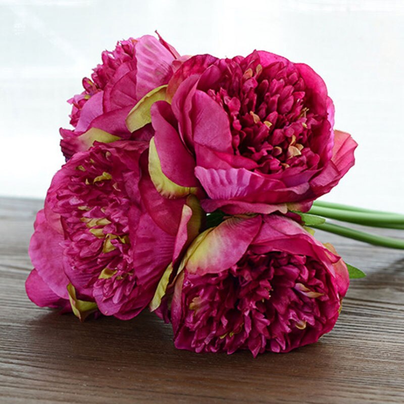 YO CHO Mode Bruid Hand Bloemen Mooie Pioen Bruidsboeketten Kunstmatige Rose Zijden Bloemen DIY Boeket Witte Pioen Rode Roos: purple red