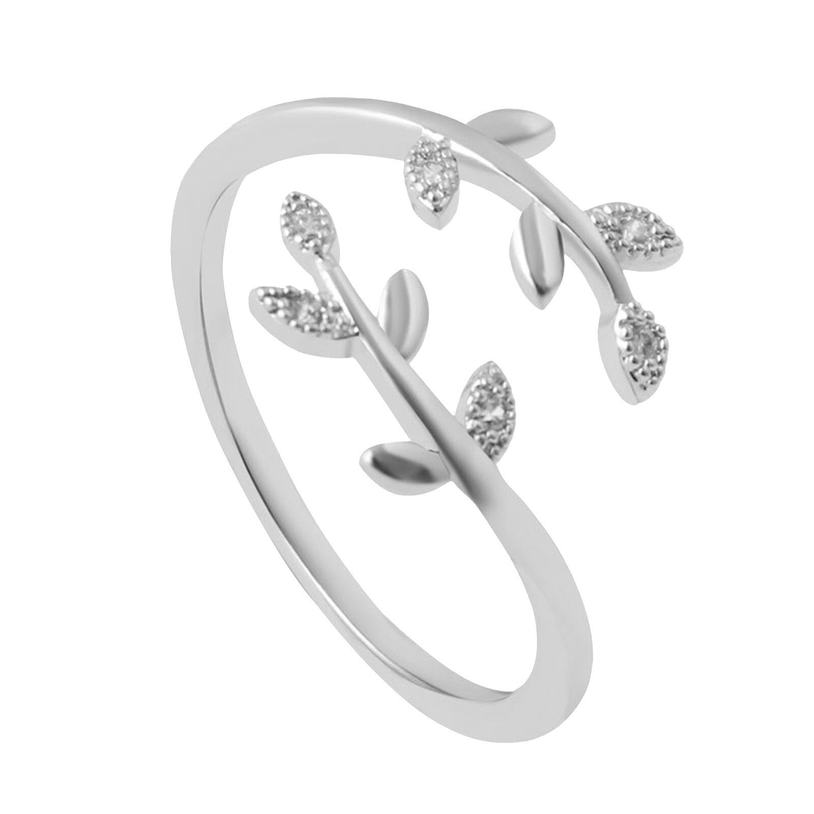 Anillos de hojas abiertas a la para mujer y niña, oro rosa, planta ajustable, nudillo, anillo de compromiso, joyería para y boda: Plata