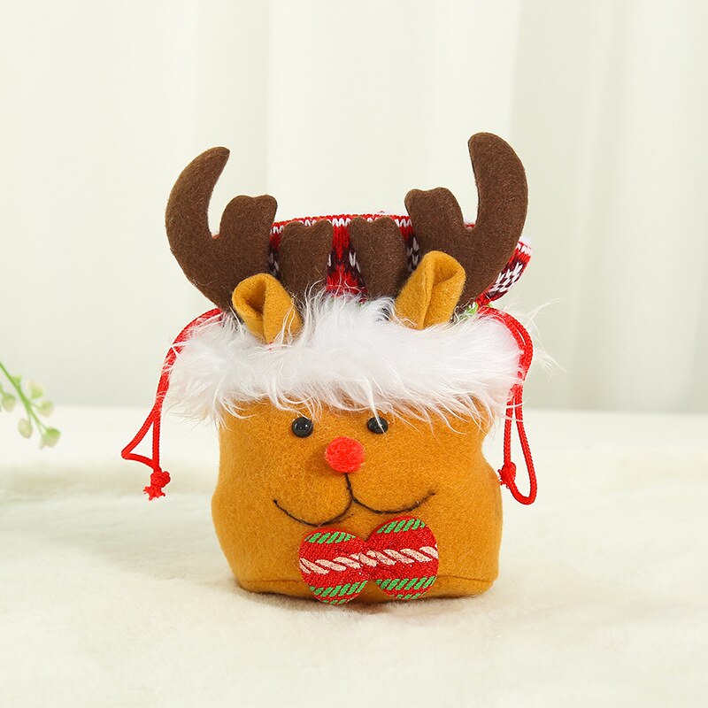 Jaar Kerst Candy Bag Kerstman Elanden Trekkoord Canvas Sieraden Bag Rustieke Vintage Kousen Kinderen Bag: 3