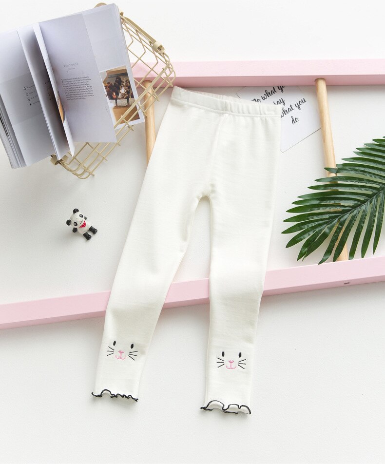 Stile della corea di Autunno della Molla Dei Bambini Delle Ghette del Cotone Della Stampa del Gatto Delle Ragazze Pantaloni Lunghi Abbigliamento Bambini: WHITE