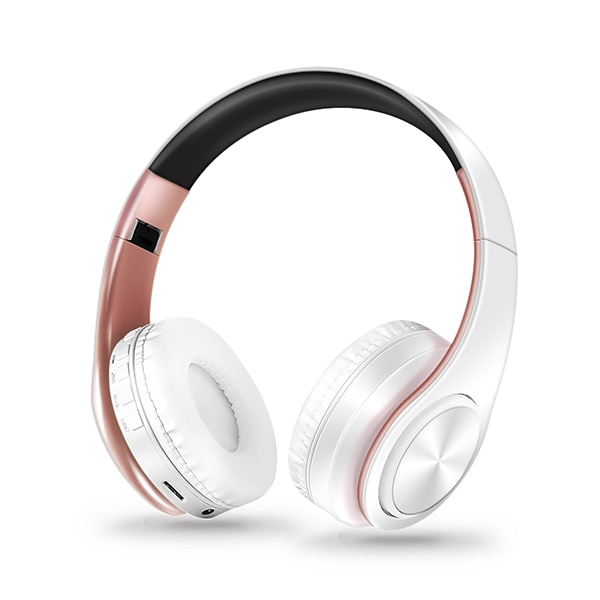 Headset earphone Bluetooth Wireless headphones Headphones Stereo Foldable Sport Earphone Microphone headset Handfree MP3 player: White Rose Gold