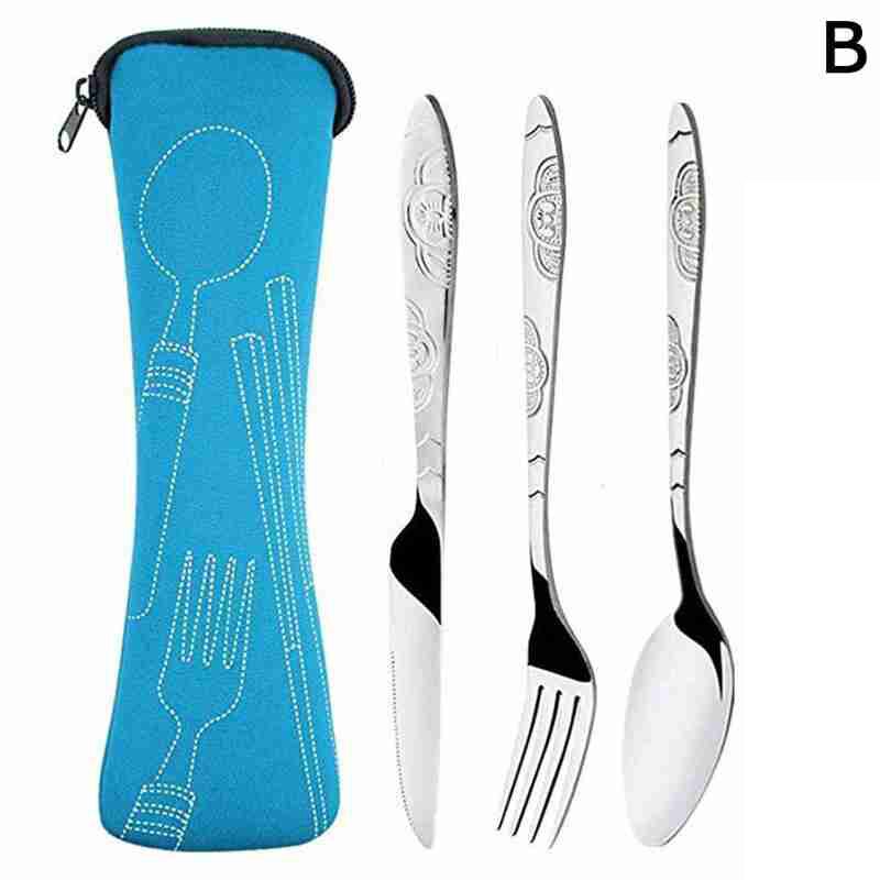 4 pcs silver tableware set / silver stainless steel tableware coffee spoon tableware kitchen dinner tableware portable tableware: blue