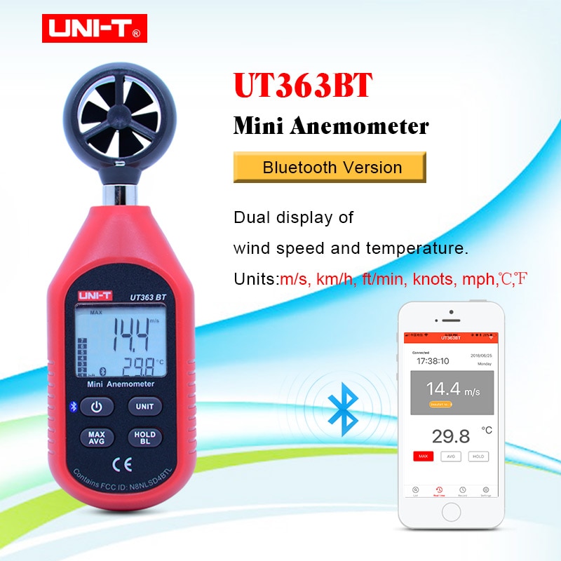 UNI-T UT363BT Wind Meter Digitale Bluetooth Zakformaat Anemometer Meting Thermometer Mini Wind Meter Anemometer