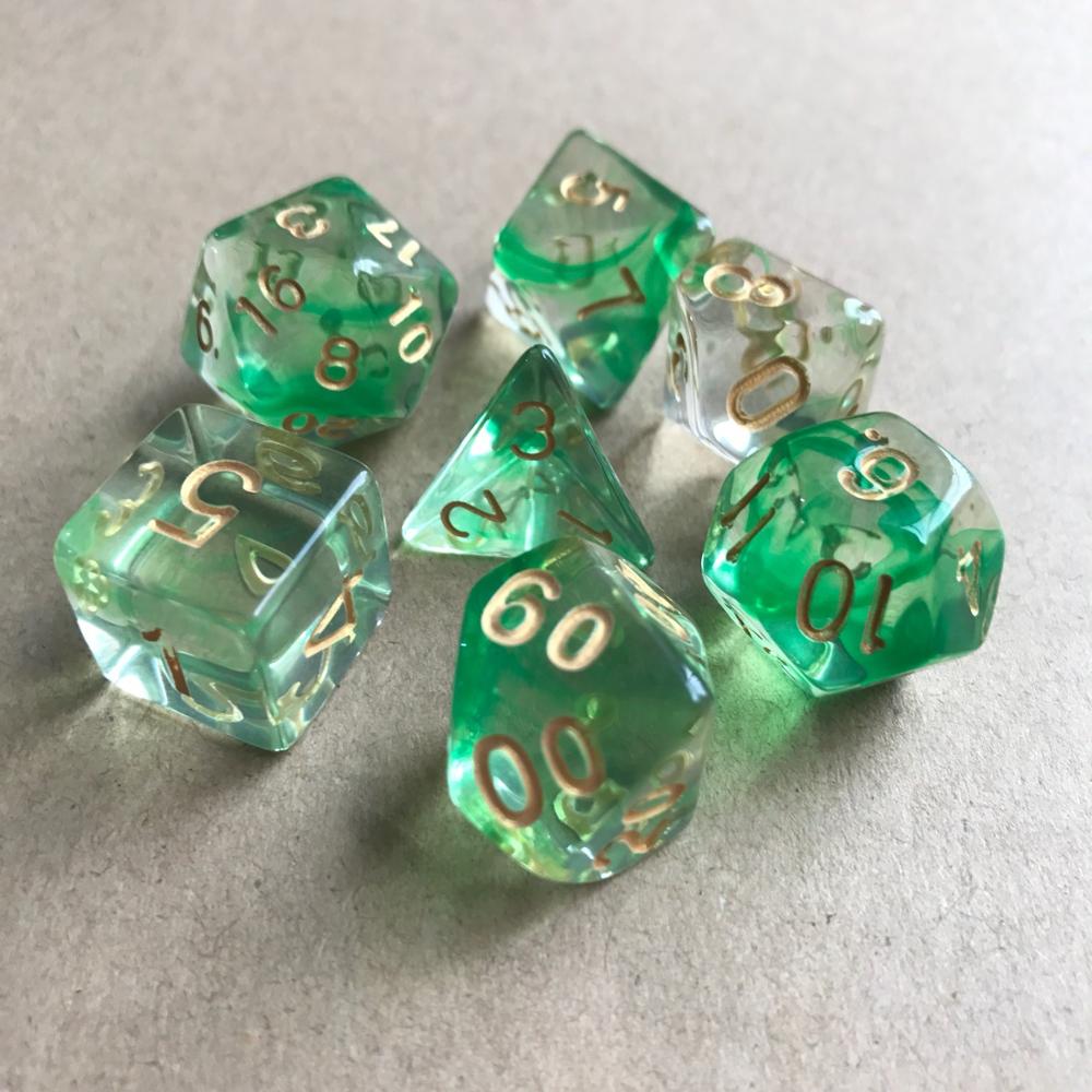 Imdg 7 pçs/set polyhedron dois-cor transparente jogo rpg dados acrílico dnd dados de jogo digital com saco