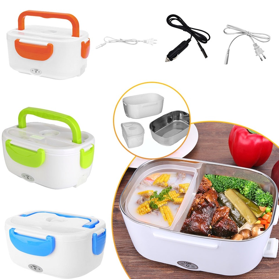 Fiambrera de calefacción eléctrica portátil, contenedor de comida para coche y hogar, 12V, 110V, 220V, calentador de comida, vajilla, calentador de comida, contenedor de arroz