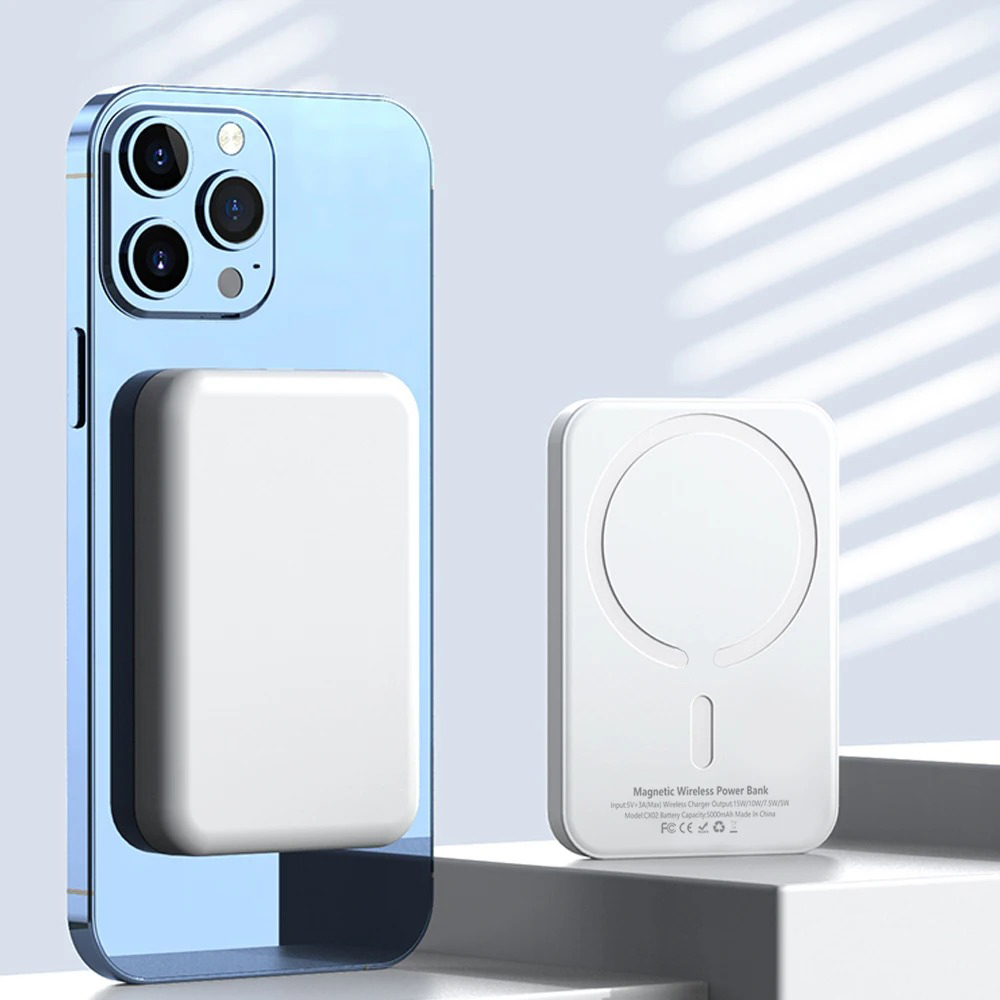 Magnetische Powerbank voor Apple externe batterij Draagbare draadloze Power Bank-oplader voor Magsafe iPhone-reservebatterij: WHITE