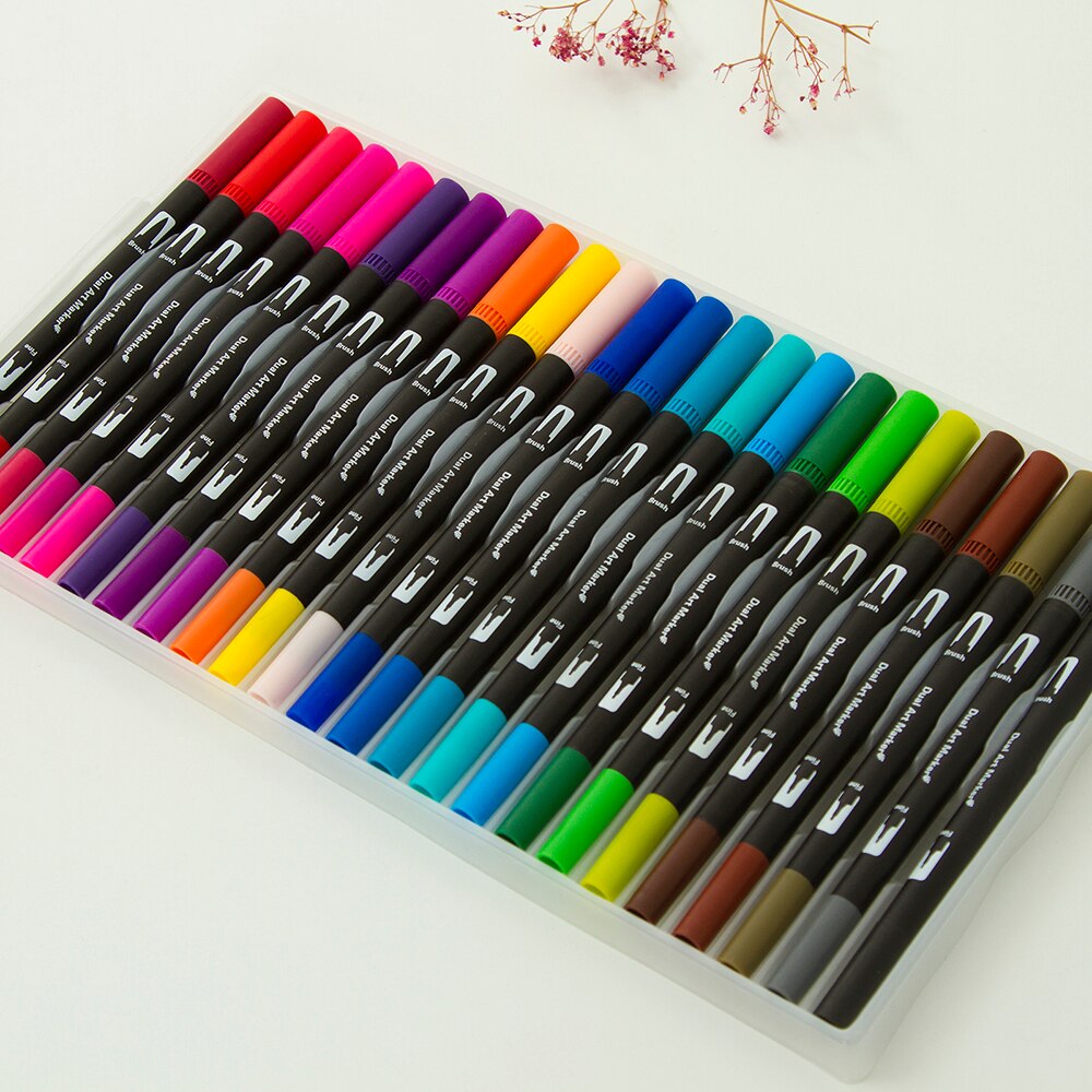 12/24/36/48/72/100/120 dobbeltspids vandfarve kunstmarkør, pensel highlighter pen til håndbogstaver skitsering note: 48 farver sort