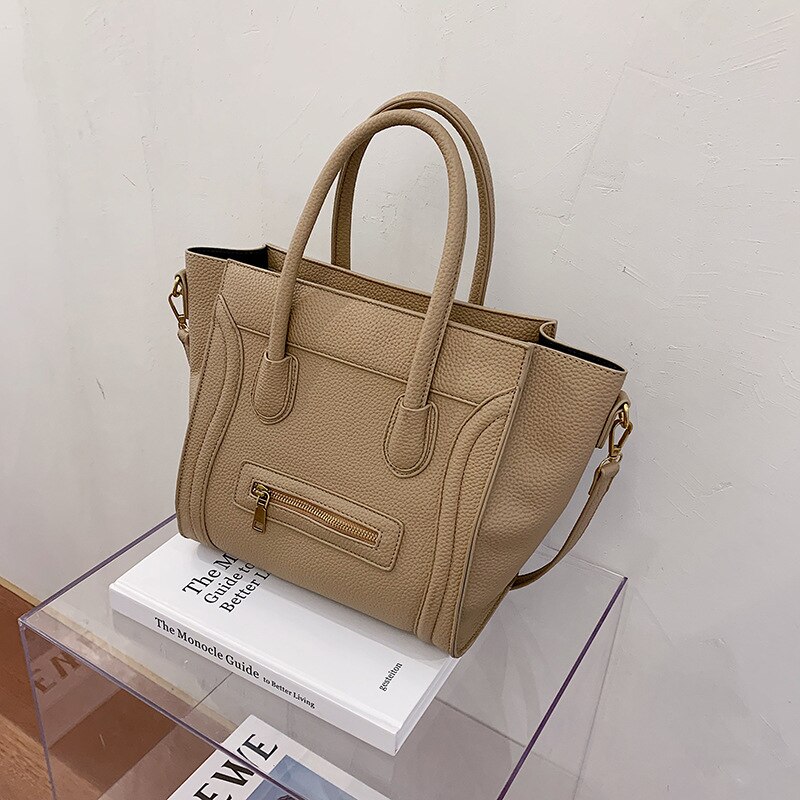 Sac de Shopping pour femmes, sac à lettres doux, fourre-tout à épaule de grande capacité avec loquet pour dames, décontracté: Khaki