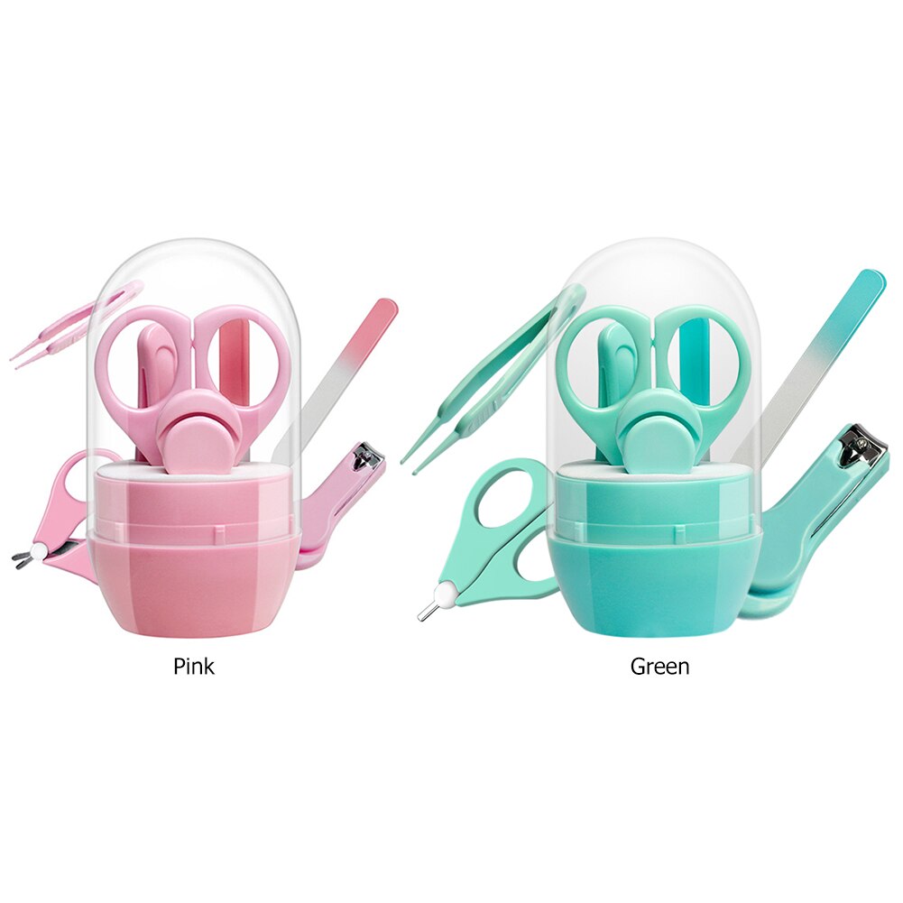 4 pçs/set bebê segurança cuidados com as unhas conjunto kits de saúde do bebê cor sólida infantil aparador de dedo portátil tesoura clippers caixa
