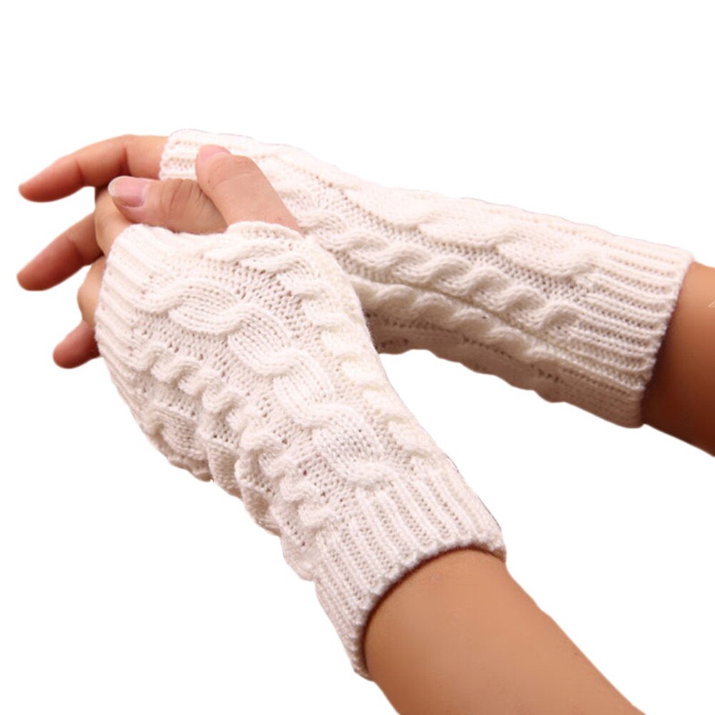 1 par vinter unisex vanter arm ærme varmere fingerløse strikkede lange handsker manga para brazo mujer kvinder mænd armopvarmere: Hvid