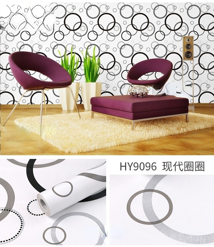 Mural Wallpaper Modern Black and White Circle Wallpaper Office Study Bedroom Landscape Self-adhesive Waterproof PVC: A