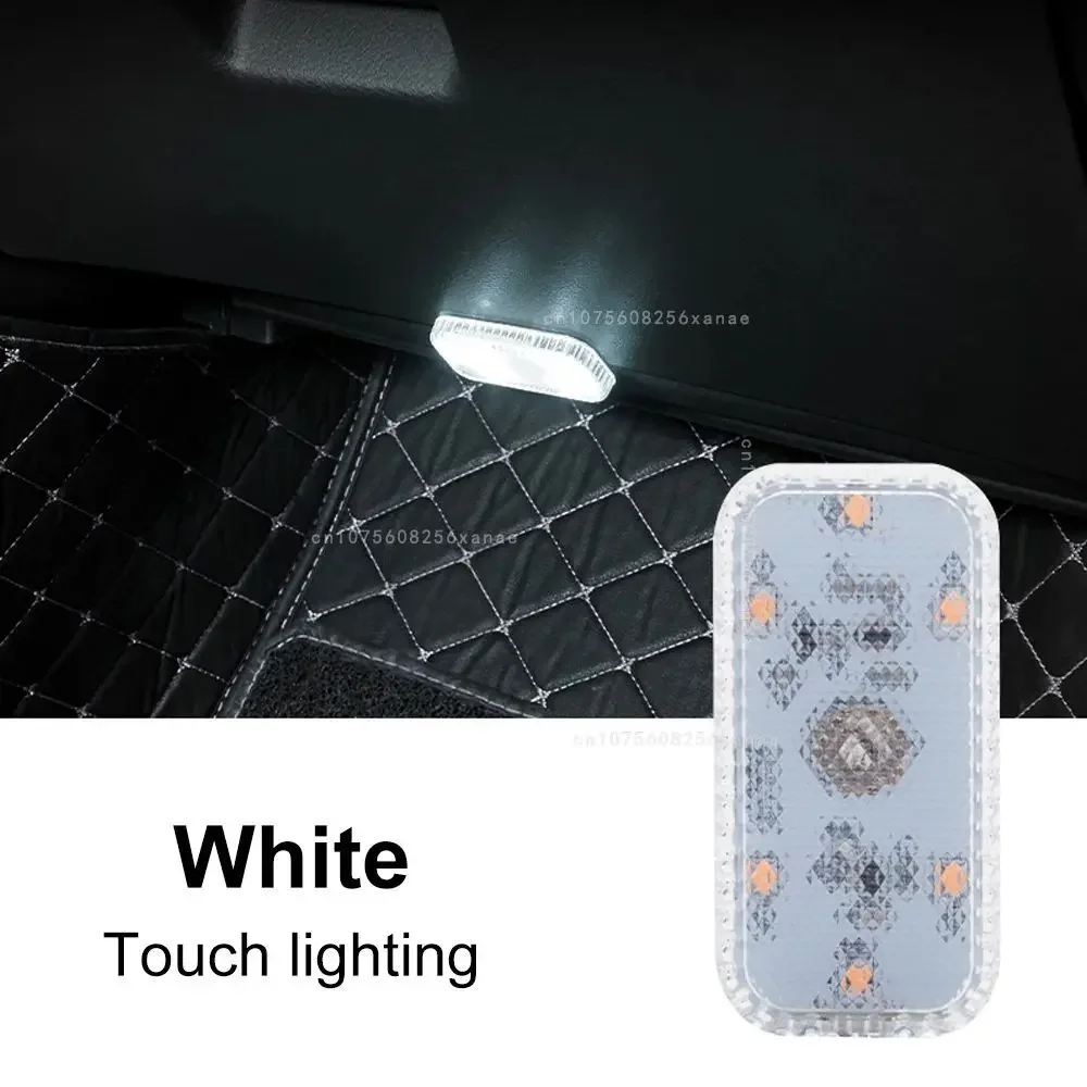 1PCS Touch Sensor LED Lamp LED Ambient Light Car Interior Roof Reading Lamp Wireless USB Rechargeable Atmosphere Lights: 8000K White Blue
