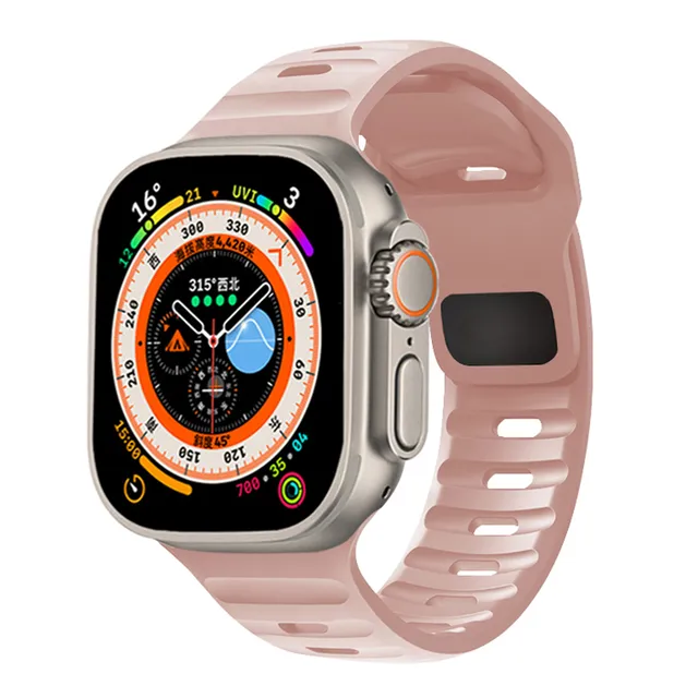 Silicone Strap For Apple Watch ultra Band 49mm 45mm 44mm 42mm 40mm 41mm 38 45 mm correa bracelet iwatch Series 9 8 7 6 5 4 3 se: Light Pink White / 16mm