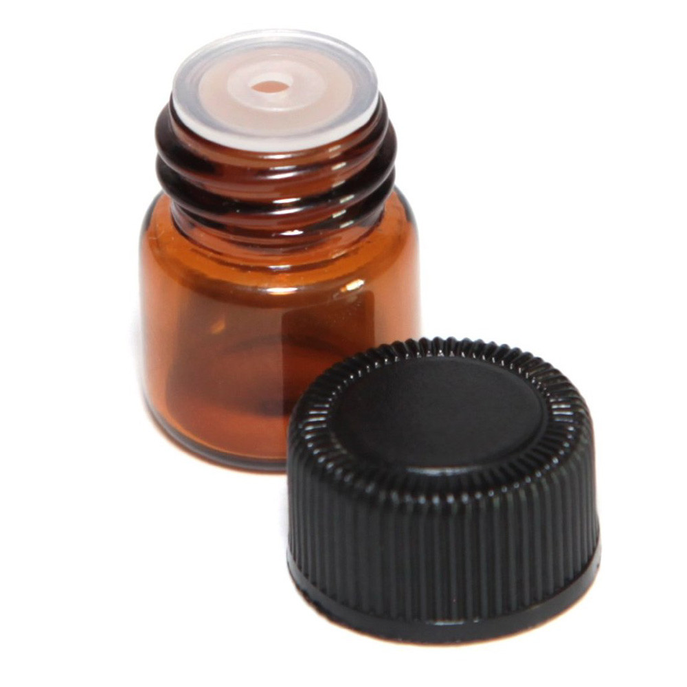 12 st 1ml mini bärnstensfärgad glasflaska burk eterisk olja flaska öppning brun flask reducering & lock påfyllningsbara flaskor glasflaskor