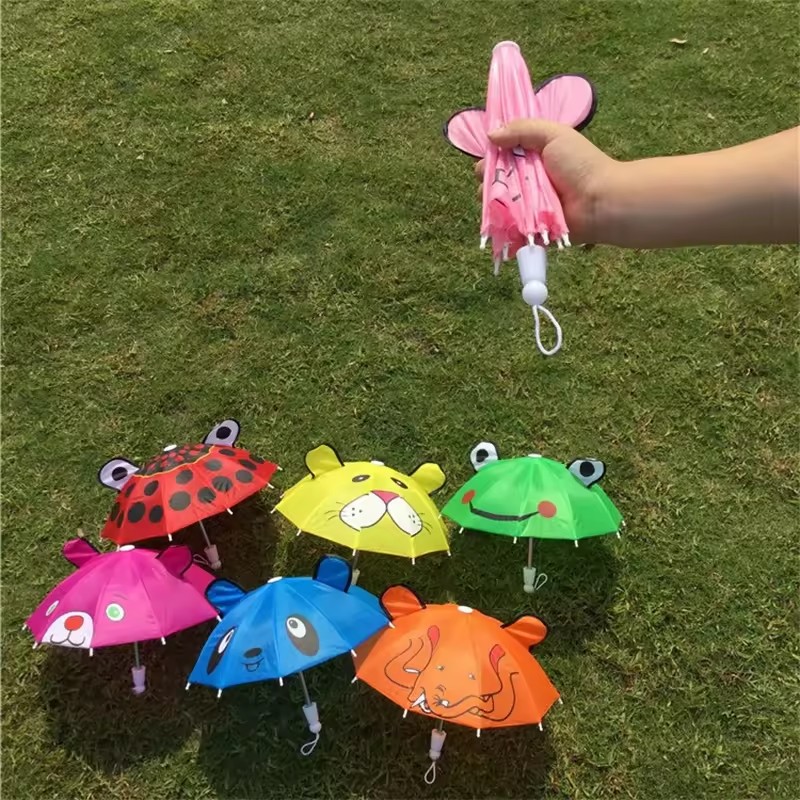 Mini Tier Regenschirm Kinder Foto Requisiten Kleine Gerade Regenschirm Tragbare Wasserdichte Kinder Cartoon Lange Griff Sicherheit Regenschirm