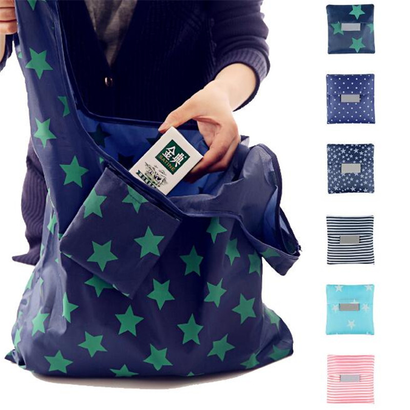 printing foldable green shopping bag Tote Folding pouch handbags Convenient Large-capacity storage bags