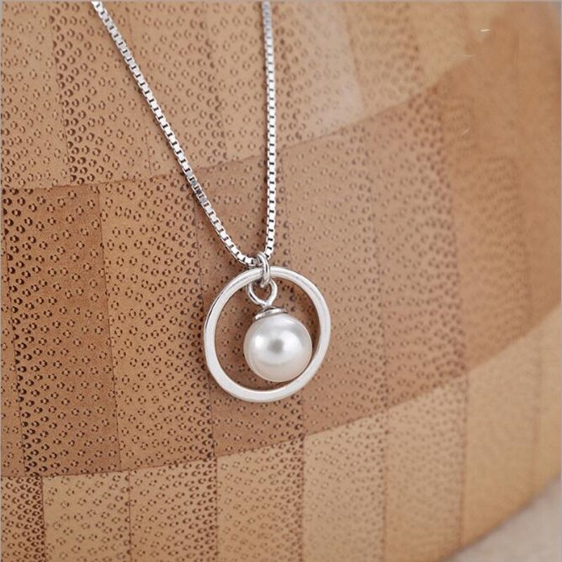 Belle 925 bijoux en argent Sterling femme coréen transbordement perle cercle pendentif collier H273