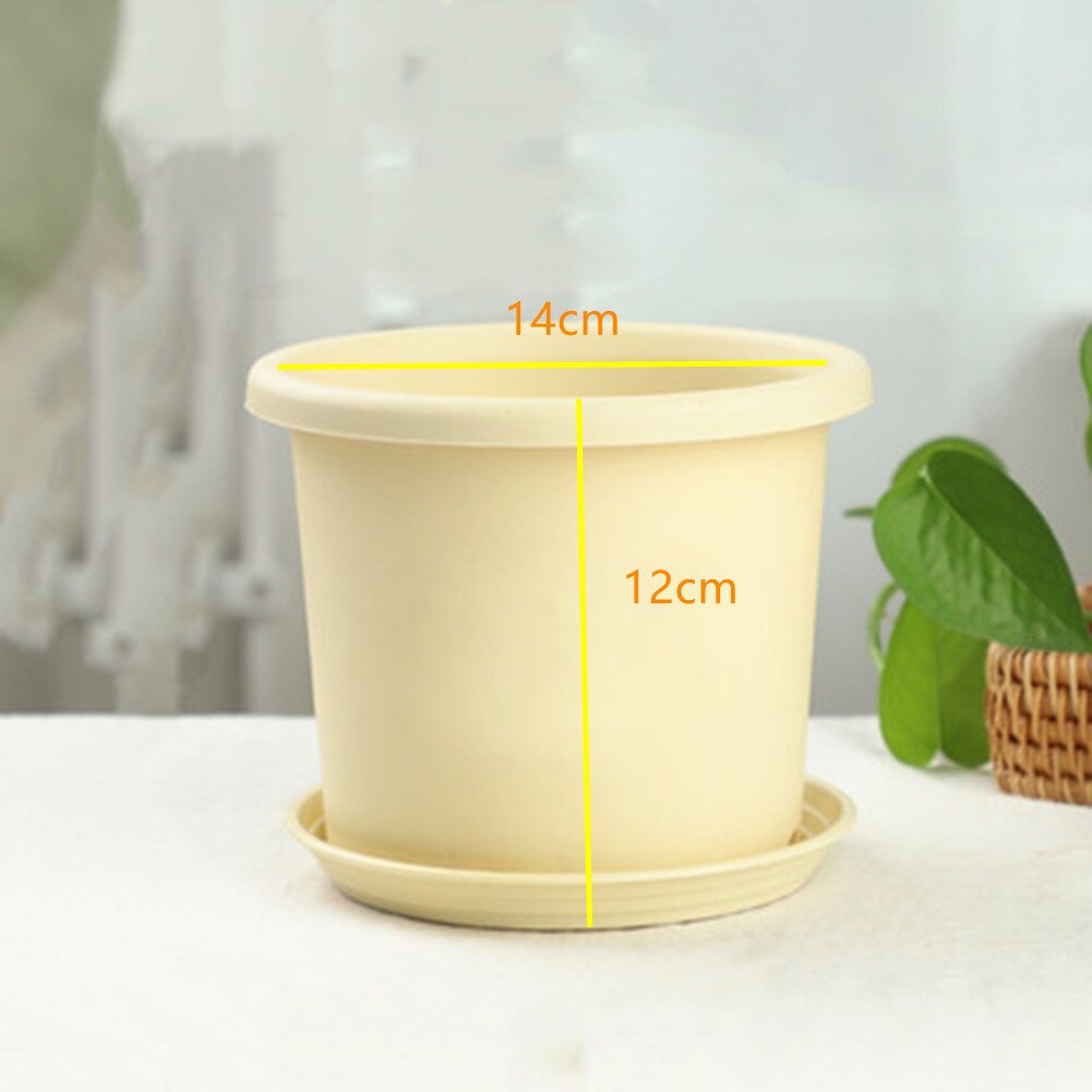 Havearbejde potteplante dyrkning stor urtepotte 12cm høj hjem havedekoration med skive afløbshul harpiks urtepotte bakke 2 in1: Beige