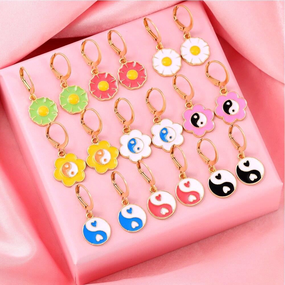 Kits de dijes de flores de Yin Yang, accesorios de joyería DIY, pulseras y collares, 60 piezas