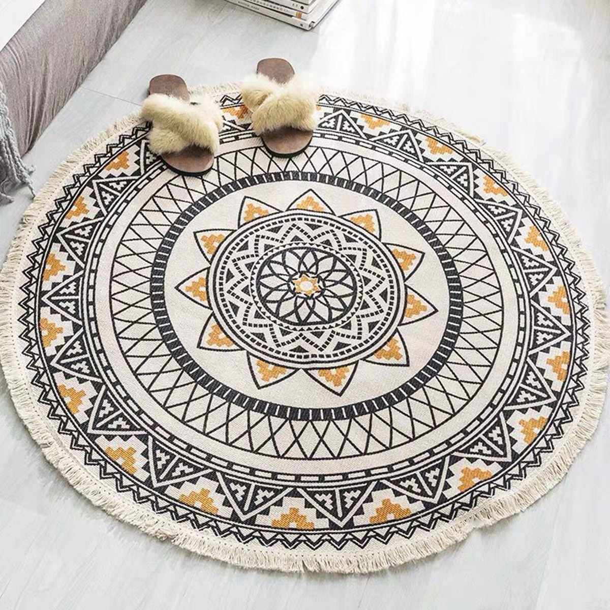 Ronde Tapijt Bohemian Patroon Tapijt Slaapkamer Bed Badkamer Computer Stoel Anti-Slip Mat Vloermat Romantische Woondecoratie Mat
