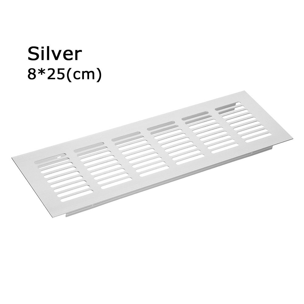 Rejilla de ventilación de aleación de aluminio para armario, cubierta de orificios, adornos, rejilla de ventilación: silver-8x25cm-