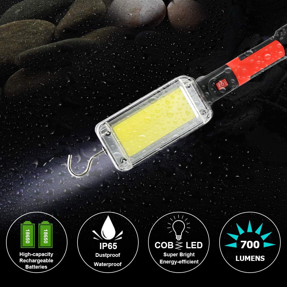 Portable LED COB Work Light Torch Floodlight with Hook Clip USB Charge Power by 18650 Magnetic Flashlight Lantern for Car Repair