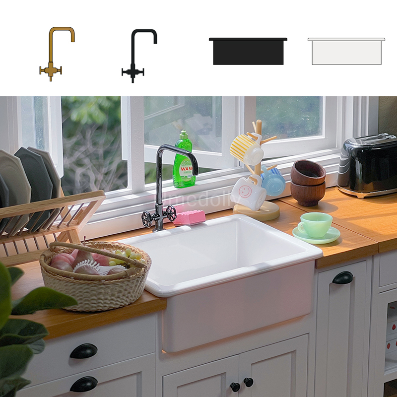Évier de cuisine l'inventaire pour maison de courses, échelle 1/6, mini robinet d'eau, modèle DIY pour BJD, accessoires de beurre, jouet, 1 pièce