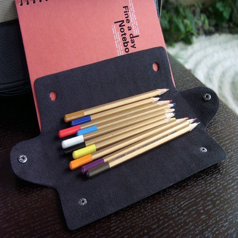 Opvouwbare etui met dubbele gesp, koreaanse eenvoudige etui, school- en kantoortas, pu-opbergtas, lange mini-knoopsluiting, opvouwbaar vak