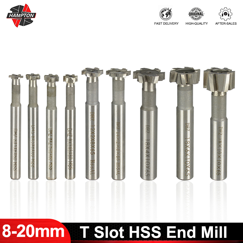 HAMPTON-fresa con ranura en T, broca enrutadora CNC de 8-20mm, fresa de extremo HSS para trabajo de Metal, herramienta de chavetero, fresado de extremo de carburo