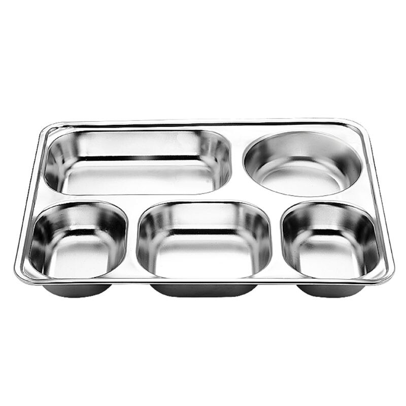 Rvs Verdeeld Dinner Tray Lunch Container Voedsel Plaat Voor School Kantine 3/5/4 Sectie