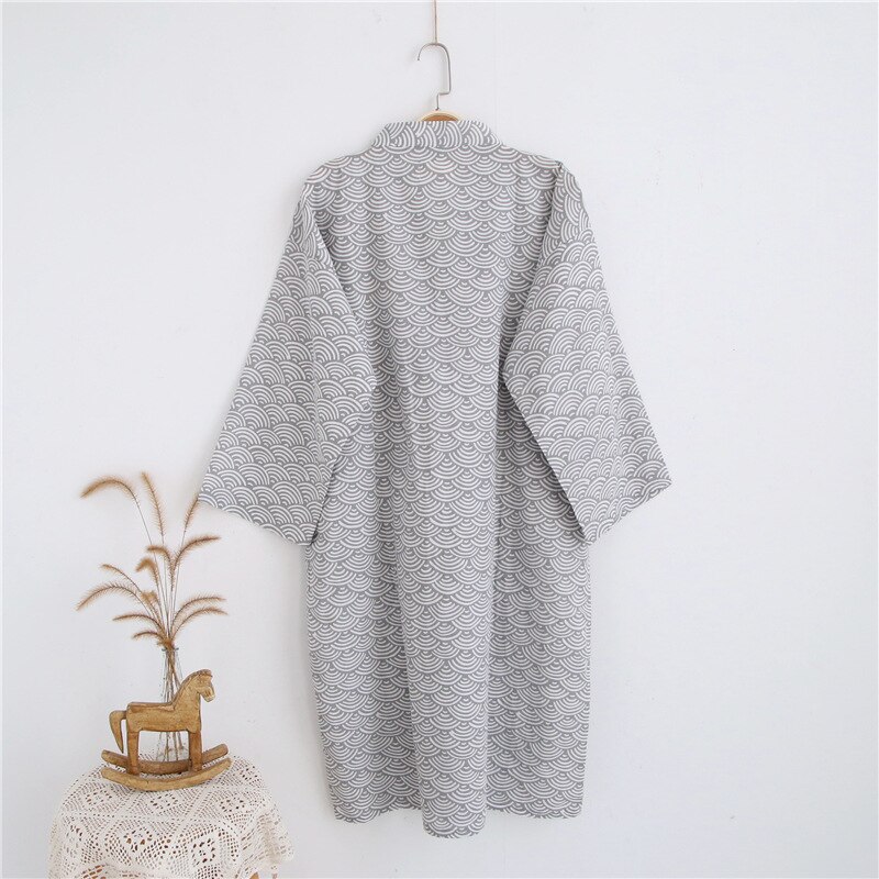 KISBINI Kimono Men's Nightrobe Cotton Printed Summer Spring Men Robes Japanese Style Grey Male Sleepwear Homewear