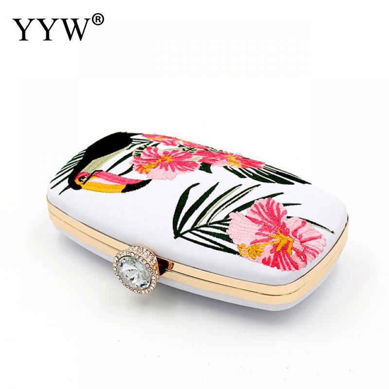 YYW hafty torebki wieczorowe dla kobiet 2019 moda Matel torby z uchwytem górnym kobiet biały kryształ górski sprzęgła torebka torba