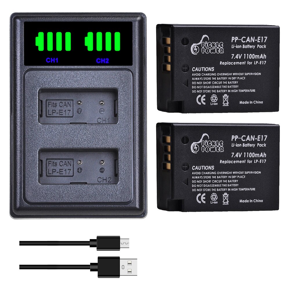 LPE17 – kit de chargeur de batterie LP-E17, pour Canon EOS 200D M3 M5 M6 750D 760D T6i T6s T7i 800D 8000D Kiss X8i, accessoire d'appareil photo: Charger and 2Battery