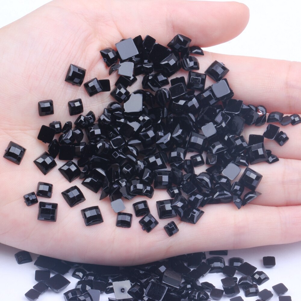 Strass acrílico formato quadrado 30 peças 12mm parte traseira plana terra facetas muitas cores cola traseira plana em contas diy decoração de arte de unha: 11 black