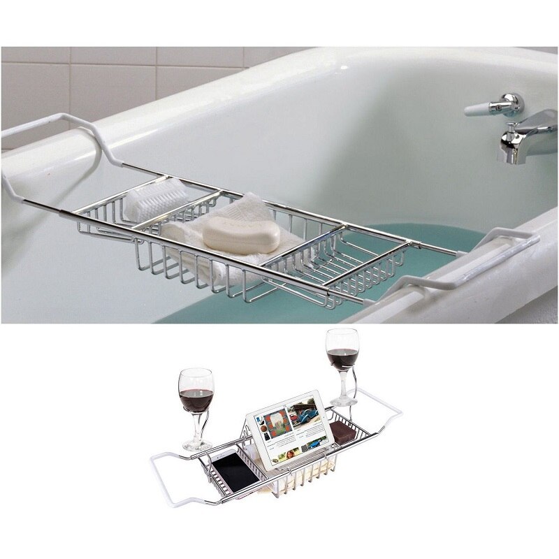 WBBOOMING Stainless Steel Bathtub Holder Tray Bath Caddy Extending Sides Reading Rack Tablet Phone Wine Glass Bathroom Tray