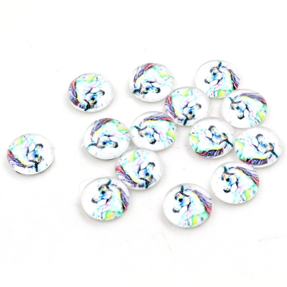 50pcs 8mm 10mm Horse Handmade Glass Cabochons Pattern Domed Jewelry Accessories Supplies: 2 / 10mm