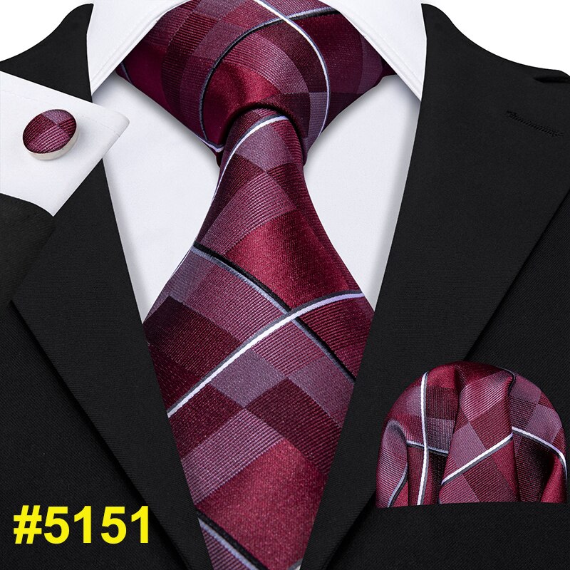 Cravate 100% soie pour hommes, Plaid rouge, Jacquard tissé, ensemble de boutons de manchette, cravate de cou, fête d&#39;affaires