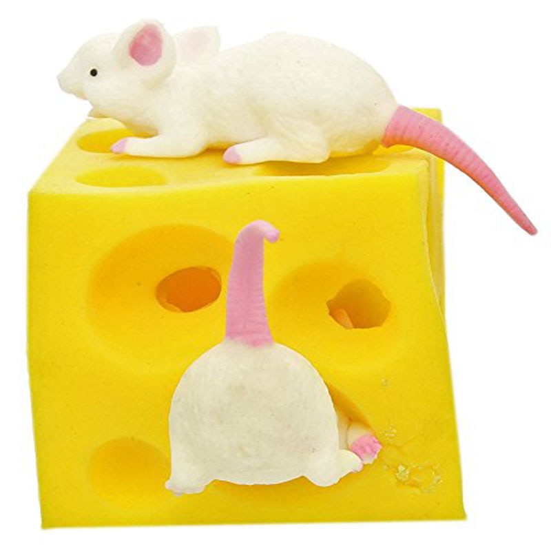Sjov mus og ost legetøj dovendyr gemmeleg afstressende legetøj 2 squishable figurer og ost blok stress sprænge fidget legetøj