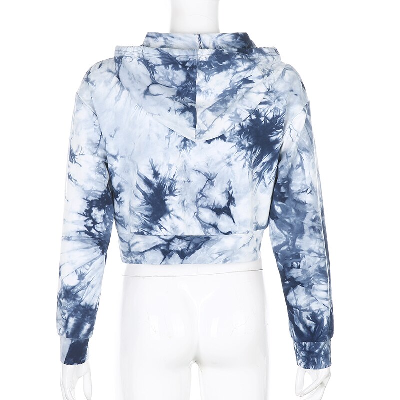 Heyoungirl efterårs tie dye print sweat cropped jakke kvinder harajuku casual langærmede frakker dame streetwear overfrakke
