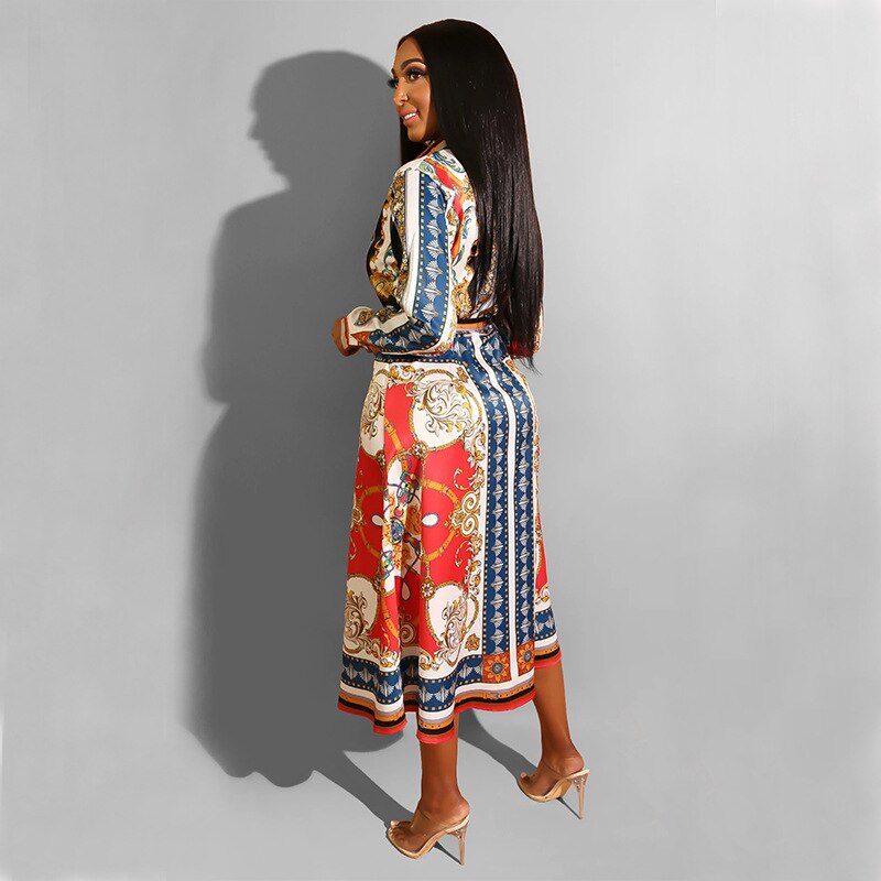 Vestidos africanos para mujer, ropa africana, camisa de manga larga estampada, vestido con cinturón Dashiki Ankara de talla grande, vestidos de oficina para mujer