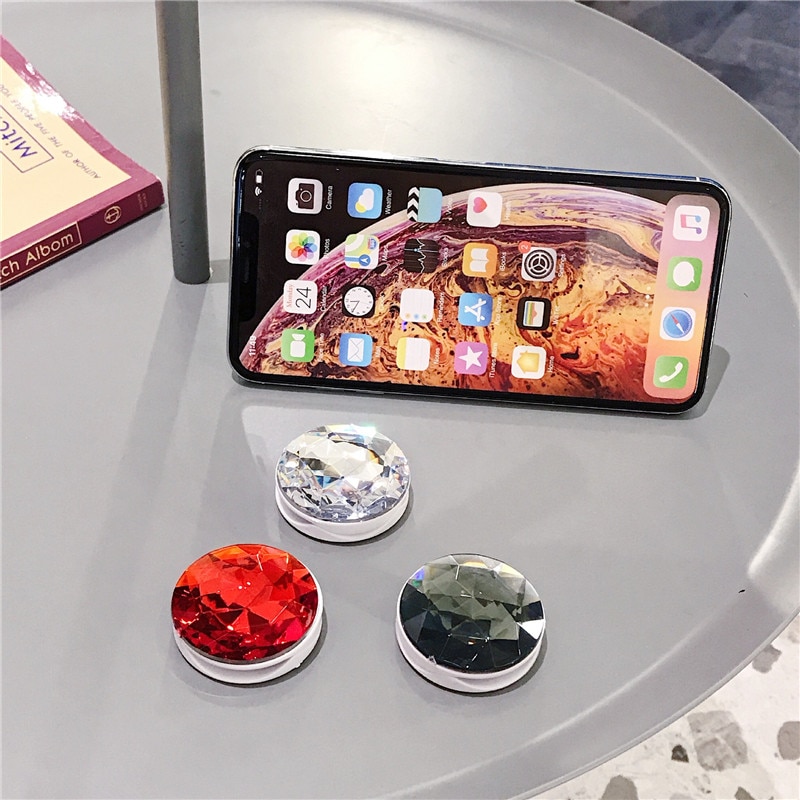 Luxury Colorful 3D gem Popular Round Mobile Phone Folding Stretch Bracket Phone Holder Case Finger Holder Mobile Phone Stand