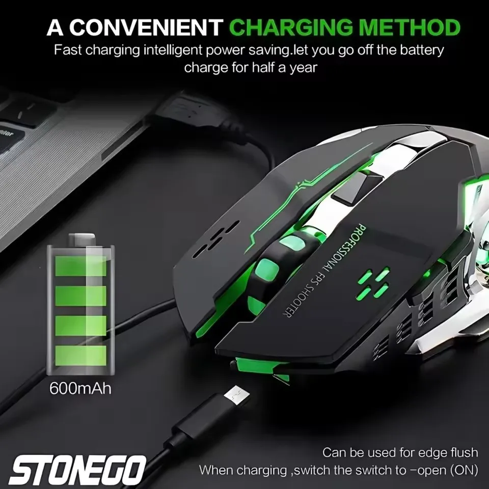 ZLRLMHY 2,4 G kabellose Bluetooth-Maus, USB-Computerspielmaus mit Empfänger, LED, bunt, wechselnd, optisch, leise, ergonomisch