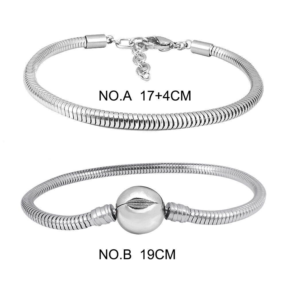 Original Charm Bracelet Stainless Steel Snake Chain Fit Basic Bracelets For Women Beads DIY Jewelry: 2 pcs  N0.B 19CM