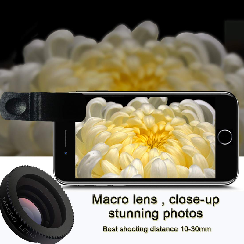 3 in 1 telefonlinse 180 graders fiskeøje 10x makro 0.65x vidvinkelobjektiv hd kameralinsesæt til iphone 8/7/6s plus /6s/5s telefon