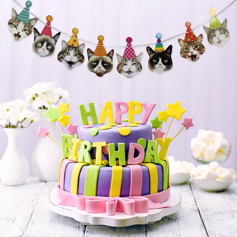 1Set Leuke Huisdier Katten Papier Banner Bunting Garland Kat Pet Party Decoratie Voor Thuis Verjaardag Vlag Opknoping Decor Supplies