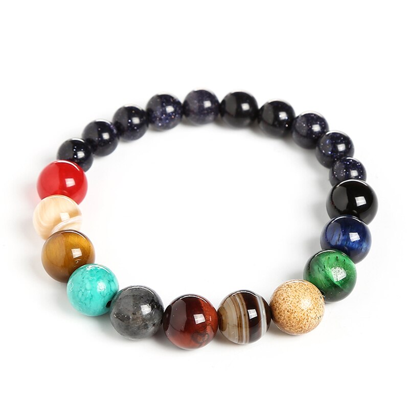 Handgemaakte Galaxy Acht Planeten Armbanden Blauwe Zandsteen Kralen Chakra Yoga Sieraden Voor Vrouwen Of Mannen Shippi: Smoth