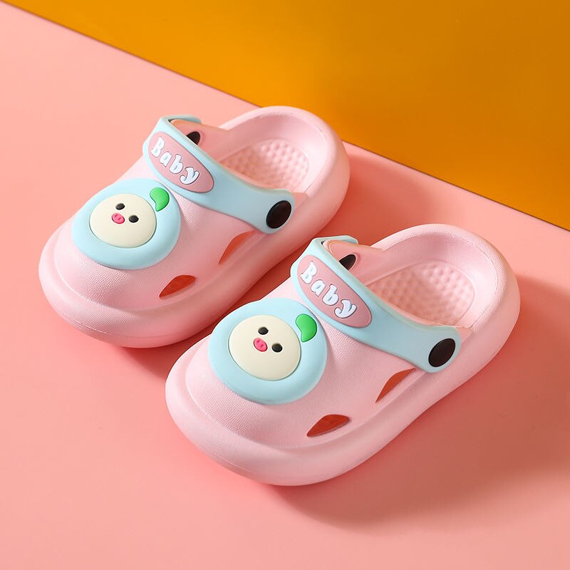 Dziecięce dziurki dziecięce kapcie letnie dziecięce antypoślizgowe śliczne kryte i obuwie plażbyć winnym kreskówki drewniaki dziecięce buty dla dziewczynki: Różowy / 18