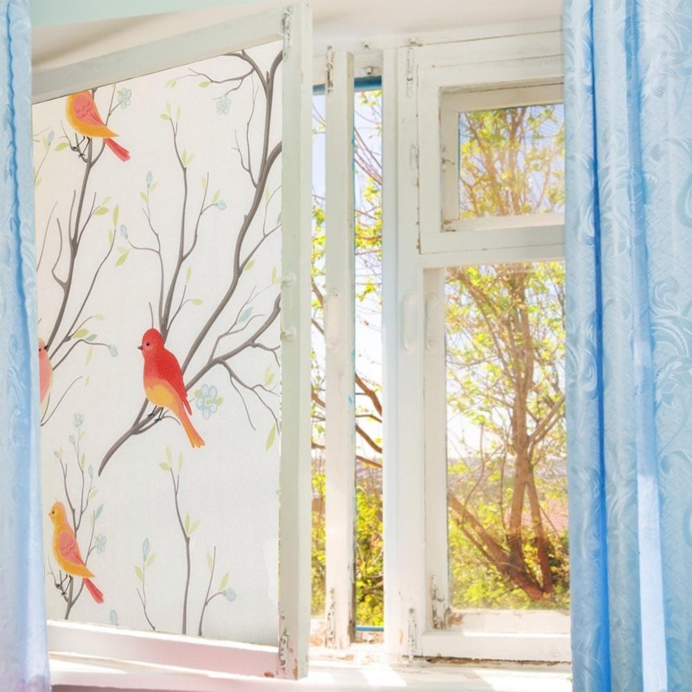 1 Roll Window Stickers Opaque Animal Pattern PVC Made Colorful Birds Window Film for Bedroom Window Stickers